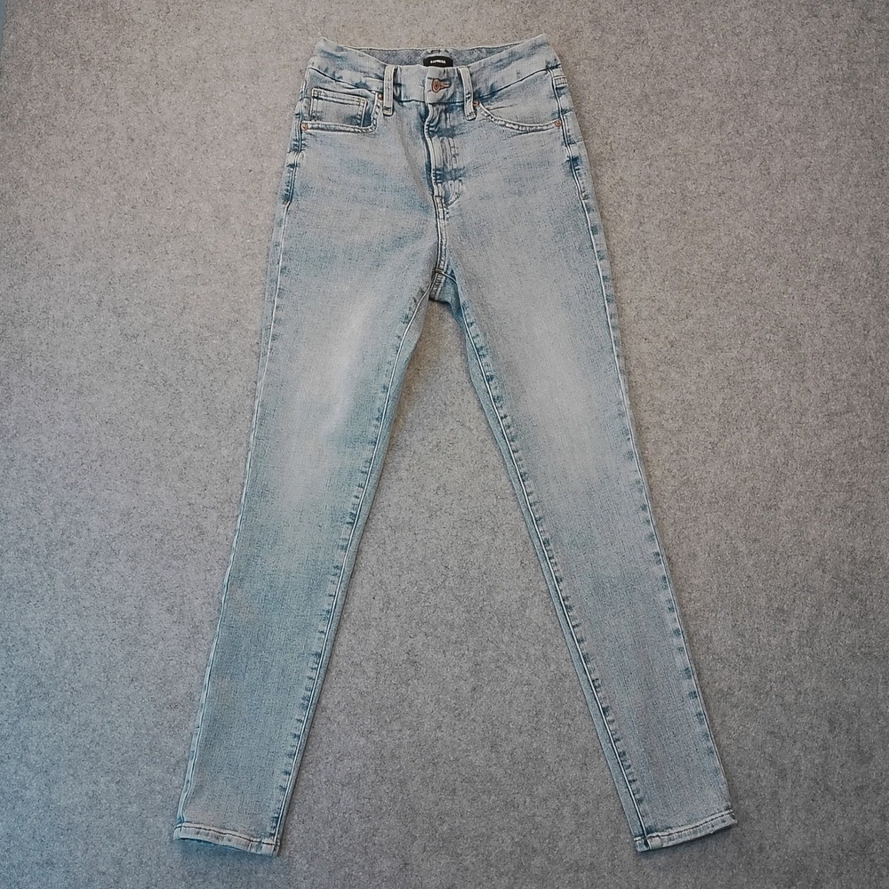 Express Womens High Waisted Skinny Jeans Light Wash Denim Blue Size 00